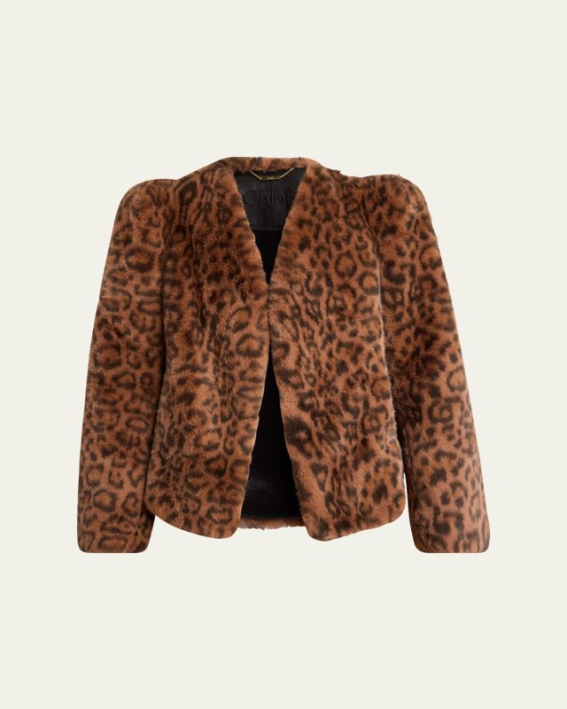 Leopard-Print Faux-Fur Puff-Sleeve Coat